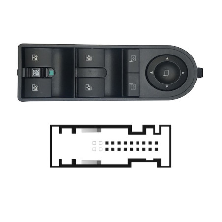 BLOCCO COMANDI ALZACRISTALLIRETROVISORI ANTERIORE PORTA ANTERIORE SINISTRA 18 PIN 4 INTERRUTTORI CON ALZACRISTALLI POSTERIORI E