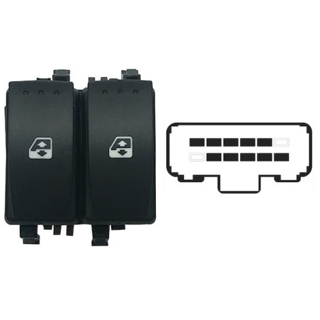 BLOCCO COMANDI ALZACRISTALLI ANTERIORE PORTA ANTERIORE SINISTRA 10 PIN 2 INTERRUTTORI MARRONE CON COMFORT RENAULT LAGUNA KG0KG1