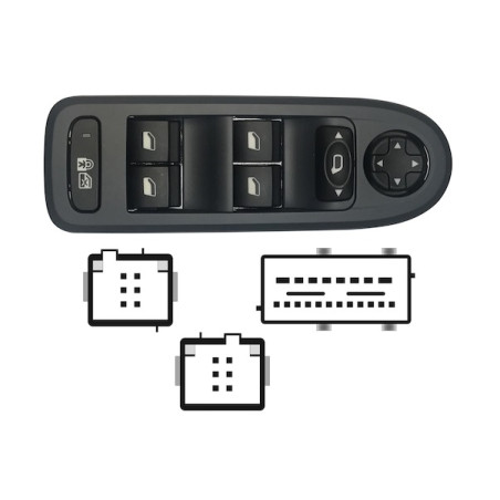 PULSANTIERA ALZACRISTALLI PORTA ANTERIORE SINISTRA 26 PIN 4 INTERRUTTORI COMANDI RETROVISORI PEUGEOT 308 I 4B4A4C 20082013