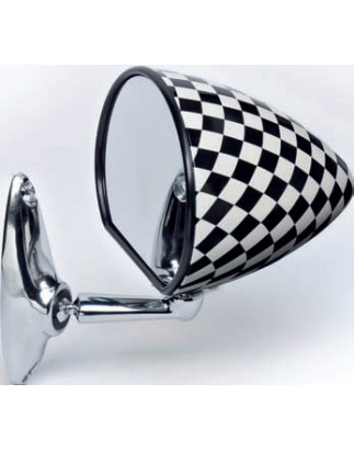 RETROVISORE SCACCHI BIANCO E NERO CON FISSAGGIO A VITE CON FINITURA LUCIDA FIAT 500 F  L  R 19651975