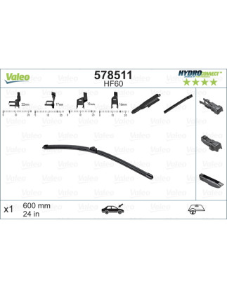 SPAZZOLA TERGI HYDROCONNECT UNI-CLICK ANTERIORE SINGOLA 600mm CODICE BREVE: HF60