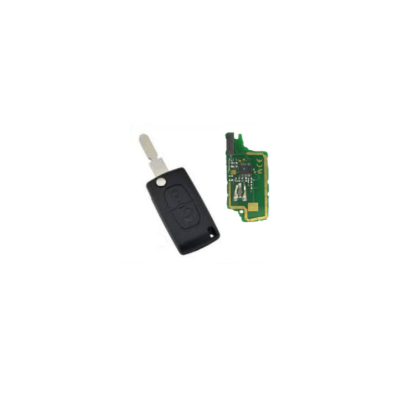 GUSCIO CHIAVE COMPLETO 2 TASTI: CON LAMA NE78 CON CHIP ID46 CE0536 TIPO FREQUENZA: 433MHZ TASTO APERTURA TASTO CHIUSURA PEUGEOT