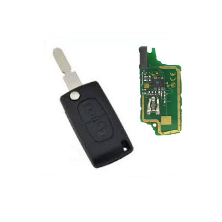 GUSCIO CHIAVE COMPLETO 2 TASTI: CON LAMA NE78 CON CHIP ID46 CE0536 TIPO FREQUENZA: 433MHZ TASTO APERTURA TASTO CHIUSURA PEUGEOT