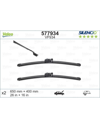 SPAZZOLA TERGI SILENCIO FLAT BLADE ANTERIORE SINISTRA COPPIA 650mm + 400mm CODICE BREVE: VF934