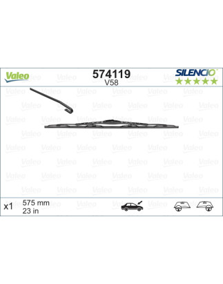 SPAZZOLA TERGI SILENCIO STANDARD ANTERIORE DESTRASINISTRA SINGOLA 575mm CODICE BREVE: V58