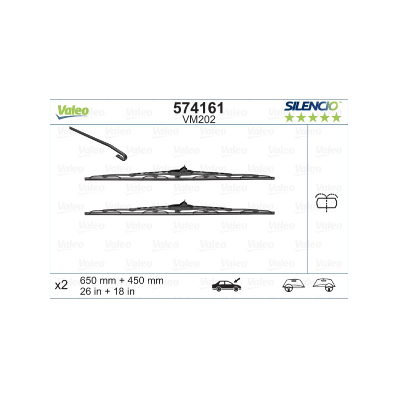 SPAZZOLA TERGI SILENCIO PERFORMANCE ANTERIORE DESTRASINISTRA COPPIA 650mm + 450mm CODICE BREVE: VM202