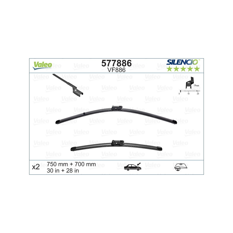 SPAZZOLA TERGI SILENCIO FLAT BLADE ANTERIORE SINISTRA COPPIA 750mm + 700mm CODICE BREVE: VF886