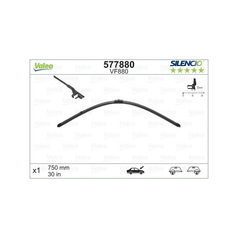 SPAZZOLA TERGI SILENCIO FLAT BLADE ANTERIORE DESTRASINISTRA SINGOLA 750mm CODICE BREVE: VF880
