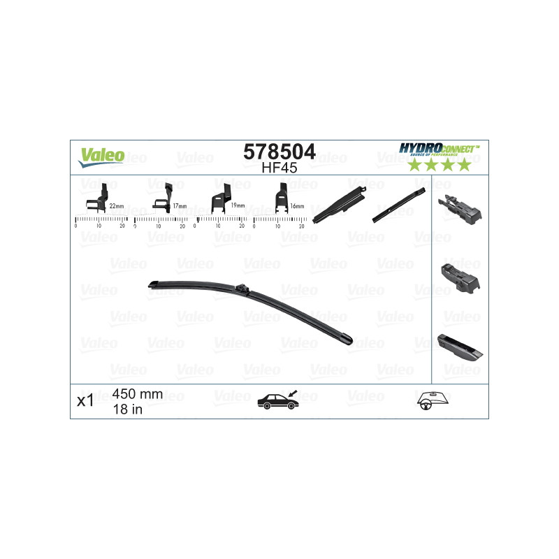 SPAZZOLA TERGI HYDROCONNECT UNI-CLICK ANTERIORE SINGOLA 450mm CODICE BREVE: HF45