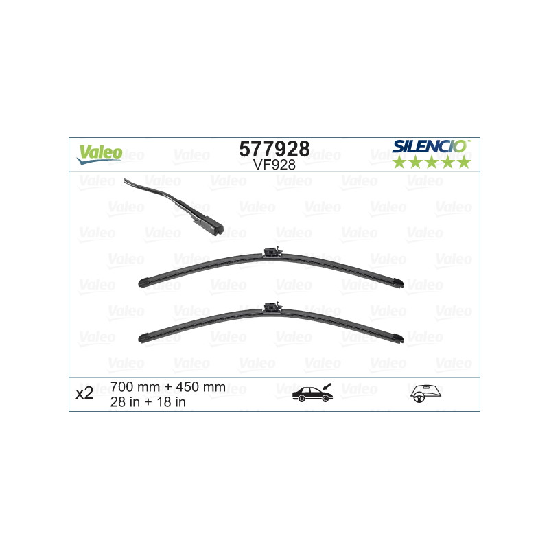 SPAZZOLA TERGI SILENCIO FLAT BLADE ANTERIORE SINISTRA COPPIA 700mm + 450mm CODICE BREVE: VF928