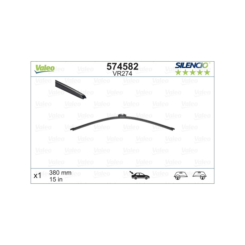 SPAZZOLA TERGI SILENCIO FLAT BLADE POSTERIORE DESTRASINISTRA SINGOLA 380mm CODICE BREVE: VR274