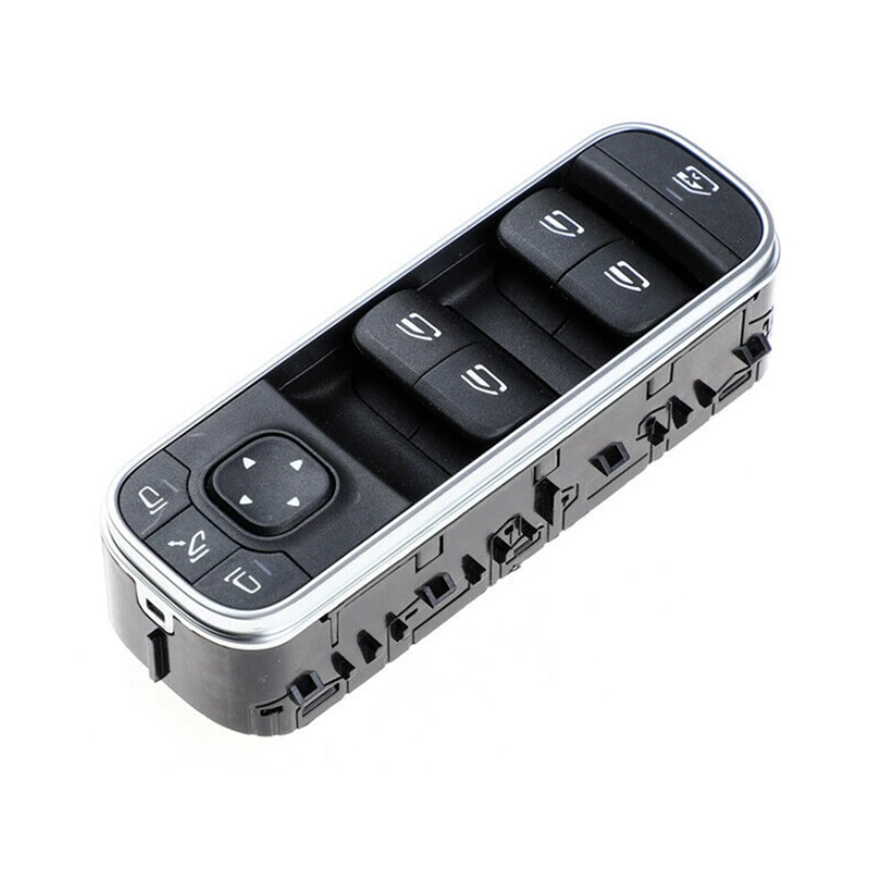 BLOCCO COMANDI ALZACRISTALLIRETROVISORI PORTA ANTERIORE SINISTRA 3 PIN 4 INTERRUTTORI NERO CON CROMATURA BLOCCO FINESTRINI COMA