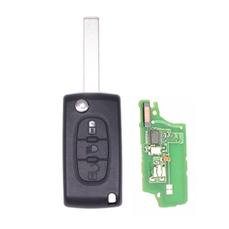 GUSCIO CHIAVE COMPLETO CON CHIP ID46 T14 TIPO FREQUENZA: 433MHZ TASTO APERTURA TASTO CHIUSURA TASTO LUCI PEUGEOT 407 6D6C 20042