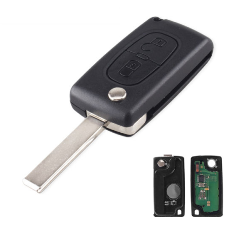 GUSCIO CHIAVE COMPLETO CON LAMA HU83 CON CHIP ID46 T14 TIPO FREQUENZA: 433MHZ TASTO APERTURA TASTO CHIUSURA PEUGEOT 407 6D6C 20