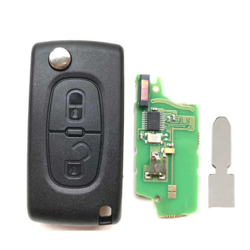 GUSCIO CHIAVE COMPLETO CON LAMA NE78 CON CHIP ID46 CE0536 TIPO FREQUENZA: 433MHZ TASTO APERTURA TASTO CHIUSURA PEUGEOT 406 SDN 