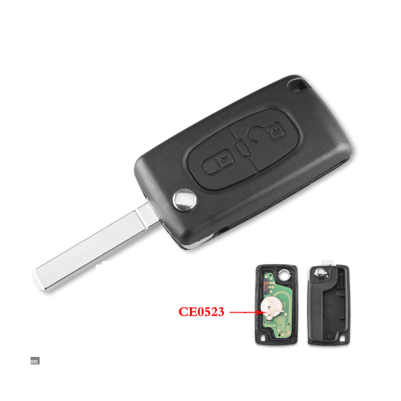 GUSCIO CHIAVE COMPLETO CON CHIP ID46 CE0523 TIPO FREQUENZA: 433MHZ TASTO APERTURA TASTO CHIUSURA PEUGEOT 307 3A3C 20012005