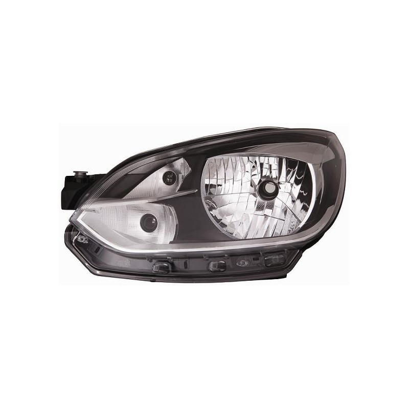 PROIETTORE DESTRO H4 CON PARABOLA NERA CON BORDO CROMATO CON PREDISPOSIZIONE REGOLAZIONE ELETTRICA VOLKSWAGEN UP 121122123BL1BL
