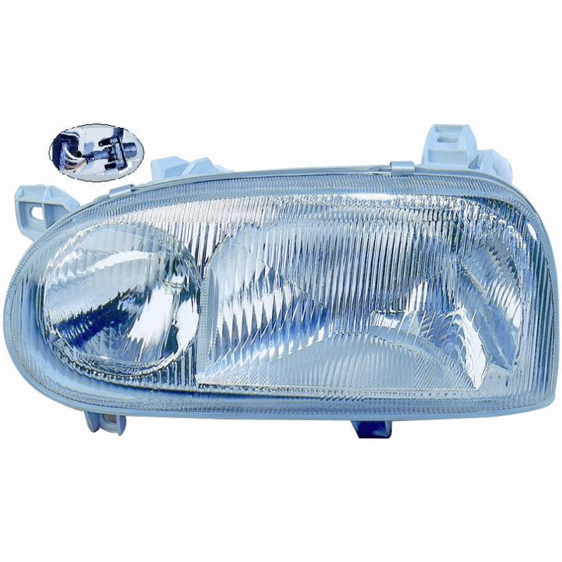 PROIETTORE DESTRO H1,H1 CON PARABOLA DOPPIA CON CONNETTORE RETTANGOLARE + ADATTATORE TONDO VOLKSWAGEN GOLF III 1H11H5 19921998,