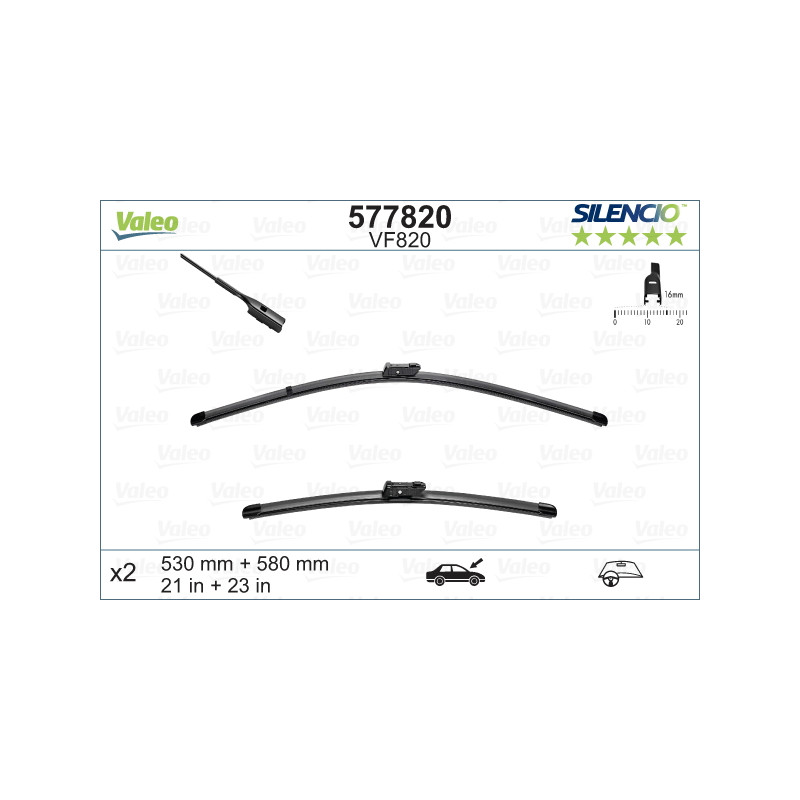 SPAZZOLA TERGI SILENCIO FLAT BLADE ANTERIORE SINISTRA COPPIA 530mm + 580mm CODICE BREVE: VF820