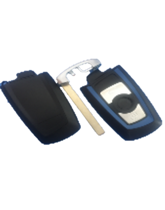 GUSCIO CHIAVE NERO CON BORDO BLU E CHIAVE EMERGENZA CROMATA 3 TASTI: TASTO APERTURA TASTO CHIUSURA TASTO PORTELLONE BMW SERIES 