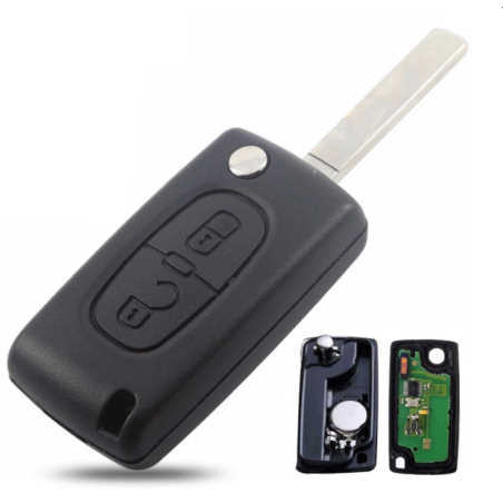 GUSCIO CHIAVE COMPLETO CON LAMA VA2 CON CHIP ID46 T14 TIPO FREQUENZA: 433MHZ TASTO APERTURA TASTO CHIUSURA PEUGEOT 307 3A3C 200