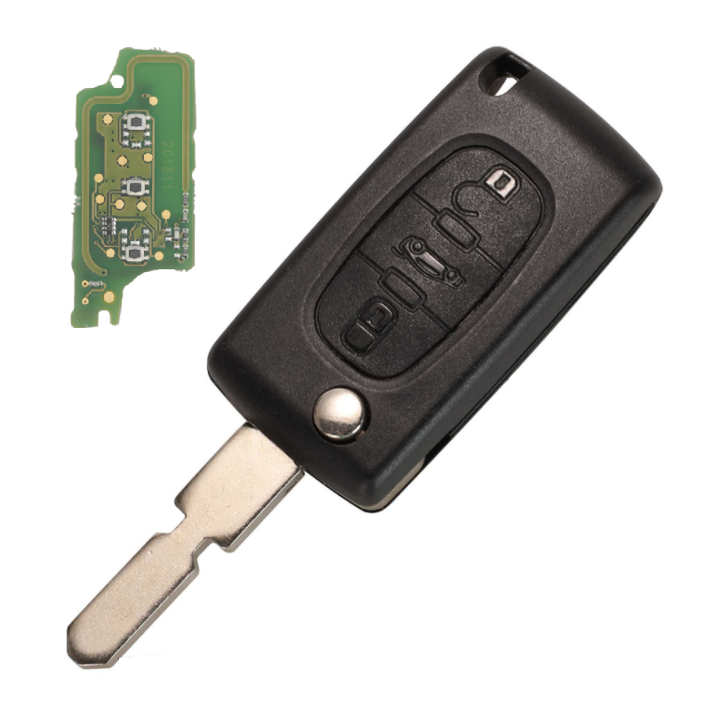 GUSCIO CHIAVE COMPLETO 3 TASTI: CON LAMA NE78 CON CHIP ID46 CE0536 TIPO FREQUENZA: 433MHZ TASTO APERTURA TASTO CHIUSURA TASTO P