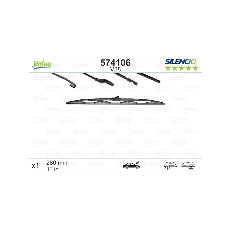 SPAZZOLA TERGI SILENCIO STANDARD ANTERIORE DESTRASINISTRA SINGOLA 280mm CODICE BREVE: V28