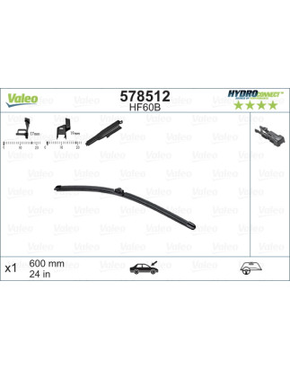 SPAZZOLA TERGI HYDROCONNECT UNI-CLICK ANTERIORE SINGOLA 600mm CODICE BREVE: HF60B