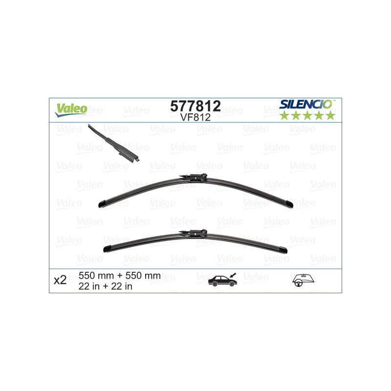 SPAZZOLA TERGI SILENCIO FLAT BLADE ANTERIORE SINISTRA COPPIA 550mm + 550mm CODICE BREVE: VF812