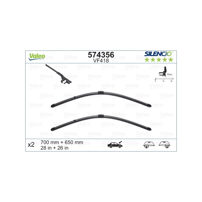 SPAZZOLA TERGI SILENCIO FLAT BLADE ANTERIORE DESTRASINISTRA COPPIA 700mm + 650mm CODICE BREVE: VF418