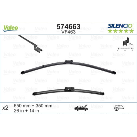 SPAZZOLA TERGI SILENCIO FLAT BLADE ANTERIORE SINISTRA COPPIA 650mm + 350mm CODICE BREVE: VF463