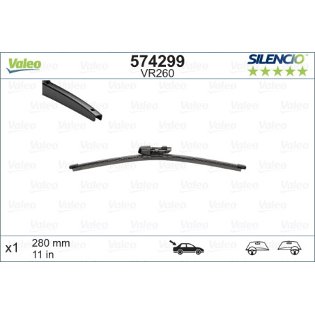 SPAZZOLA TERGI SILENCIO FLAT BLADE POSTERIORE DESTRASINISTRA SINGOLA 280mm CODICE BREVE: VR260