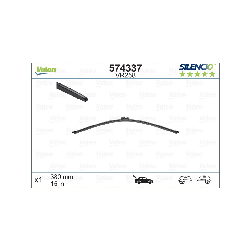 SPAZZOLA TERGI SILENCIO FLAT BLADE POSTERIORE DESTRASINISTRA SINGOLA 380mm CODICE BREVE: VR258