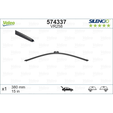 SPAZZOLA TERGI SILENCIO FLAT BLADE POSTERIORE DESTRASINISTRA SINGOLA 380mm CODICE BREVE: VR258