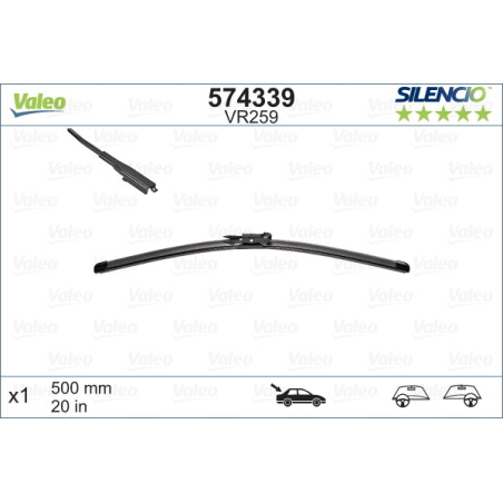 SPAZZOLA TERGI SILENCIO FLAT BLADE POSTERIORE DESTRASINISTRA SINGOLA 500mm CODICE BREVE: VR259