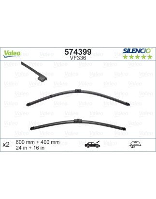 SPAZZOLA TERGI SILENCIO FLAT BLADE ANTERIORE SINISTRA COPPIA 600mm + 400mm CODICE BREVE: VF336