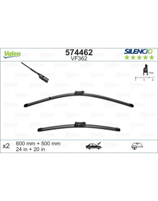 SPAZZOLA TERGI SILENCIO FLAT BLADE ANTERIORE SINISTRA COPPIA 600mm + 500mm CODICE BREVE: VF362