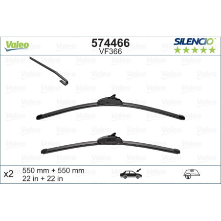 SPAZZOLA TERGI SILENCIO FLAT BLADE ANTERIORE SINISTRA COPPIA 550mm + 550mm CODICE BREVE: VF366