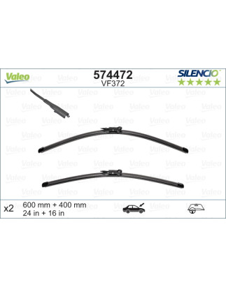SPAZZOLA TERGI SILENCIO FLAT BLADE ANTERIORE SINISTRA COPPIA 600mm + 400mm CODICE BREVE: VF372