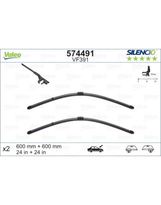 SPAZZOLA TERGI SILENCIO FLAT BLADE ANTERIORE DESTRASINISTRA COPPIA 600mm + 600mm CODICE BREVE: VF391