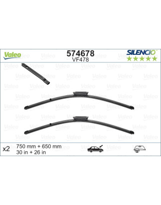 SPAZZOLA TERGI SILENCIO FLAT BLADE ANTERIORE SINISTRA COPPIA 750mm + 650mm CODICE BREVE: VF478