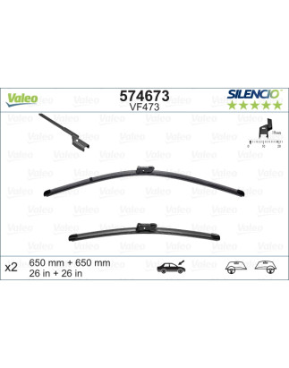 SPAZZOLA TERGI SILENCIO FLAT BLADE ANTERIORE DESTRASINISTRA COPPIA 650mm + 650mm CODICE BREVE: VF473