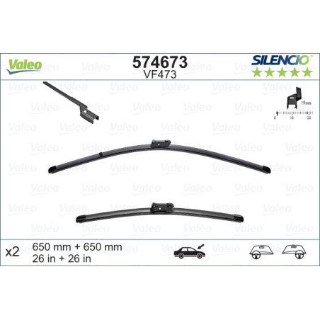 SPAZZOLA TERGI SILENCIO FLAT BLADE ANTERIORE DESTRASINISTRA COPPIA 650mm + 650mm CODICE BREVE: VF473