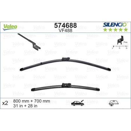 SPAZZOLA TERGI SILENCIO FLAT BLADE ANTERIORE SINISTRA COPPIA 800mm + 700mm CODICE BREVE: VF488