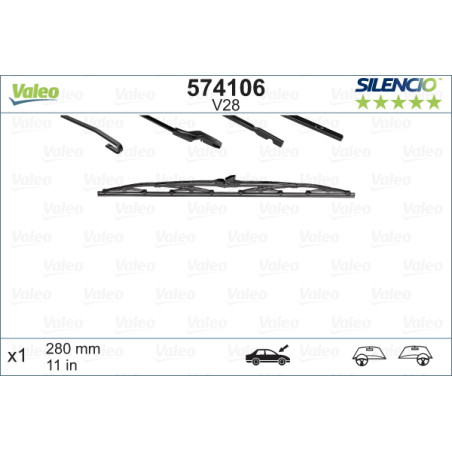 SPAZZOLA TERGI SILENCIO STANDARD ANTERIORE DESTRASINISTRA SINGOLA 280mm CODICE BREVE: V28