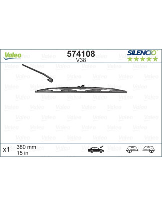 SPAZZOLA TERGI SILENCIO STANDARD ANTERIORE DESTRASINISTRA SINGOLA 380mm CODICE BREVE: V38