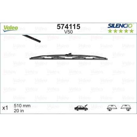 SPAZZOLA TERGI SILENCIO STANDARD ANTERIORE DESTRASINISTRA SINGOLA 510mm CODICE BREVE: V50