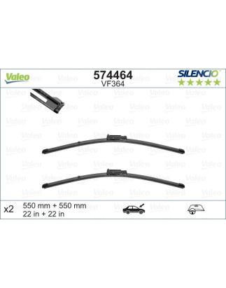 SPAZZOLA TERGI SILENCIO FLAT BLADE ANTERIORE SINISTRA COPPIA 550mm + 550mm CODICE BREVE: VF364