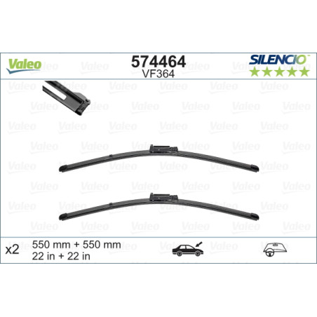SPAZZOLA TERGI SILENCIO FLAT BLADE ANTERIORE SINISTRA COPPIA 550mm + 550mm CODICE BREVE: VF364