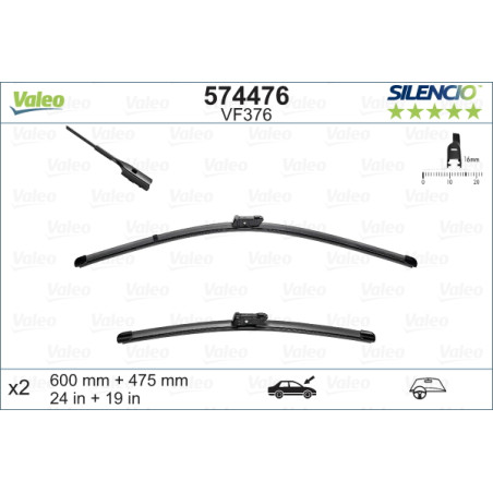 SPAZZOLA TERGI SILENCIO FLAT BLADE ANTERIORE SINISTRA COPPIA 600mm + 475mm CODICE BREVE: VF376
